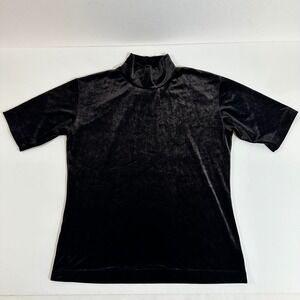 Vintage Black Velvet Mock Neck Top Blouse Womens M‎ Witchy Goth 90s USA Stretch